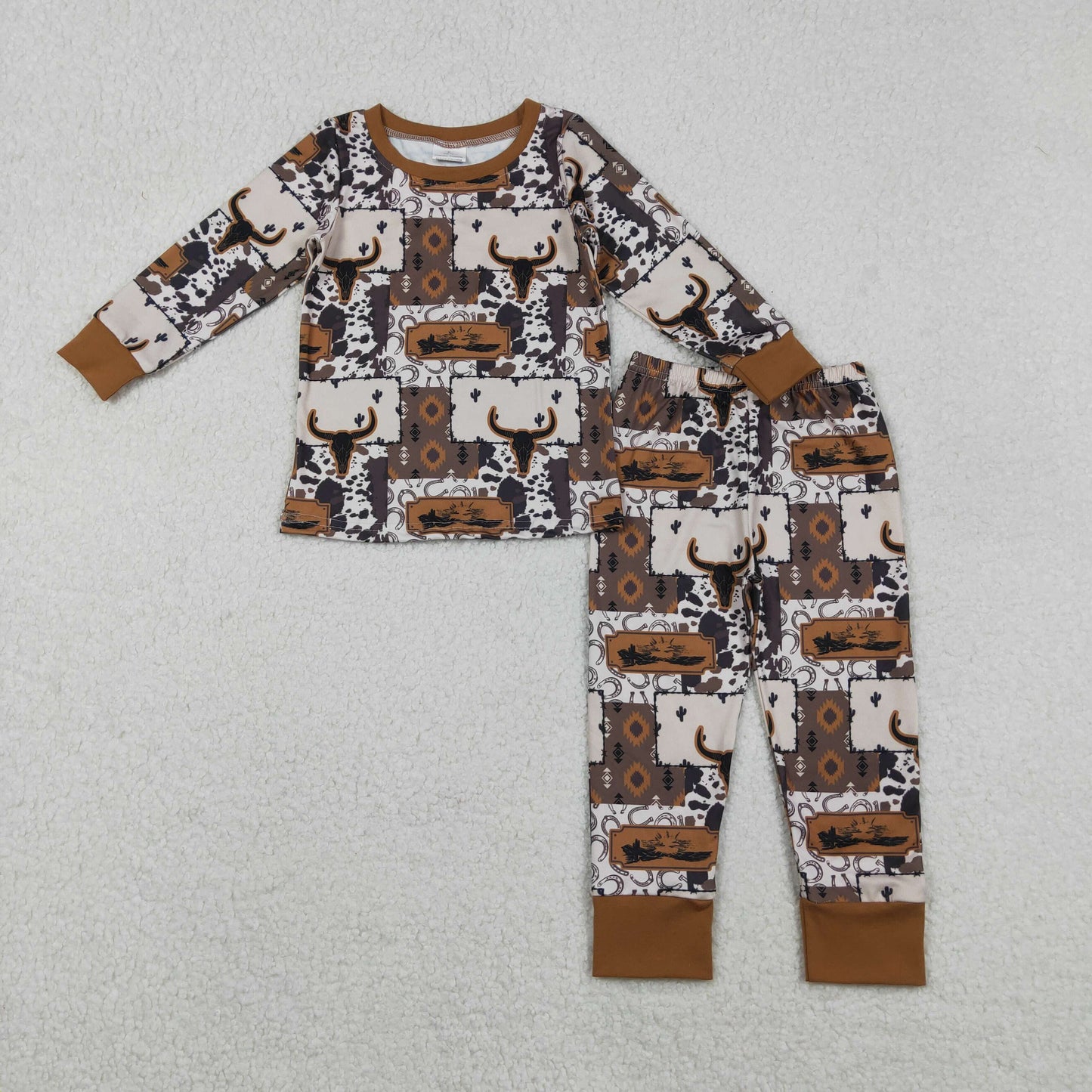Sibling Baby Boys Girls Long Sleeve Bull Skulls Boots Hats Top Pants Western Pajamas Sets