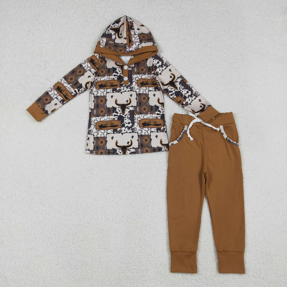 Sibling Baby Boys Western Southern Camo Cows Pocket Hoodie Joggers Clothes Sets