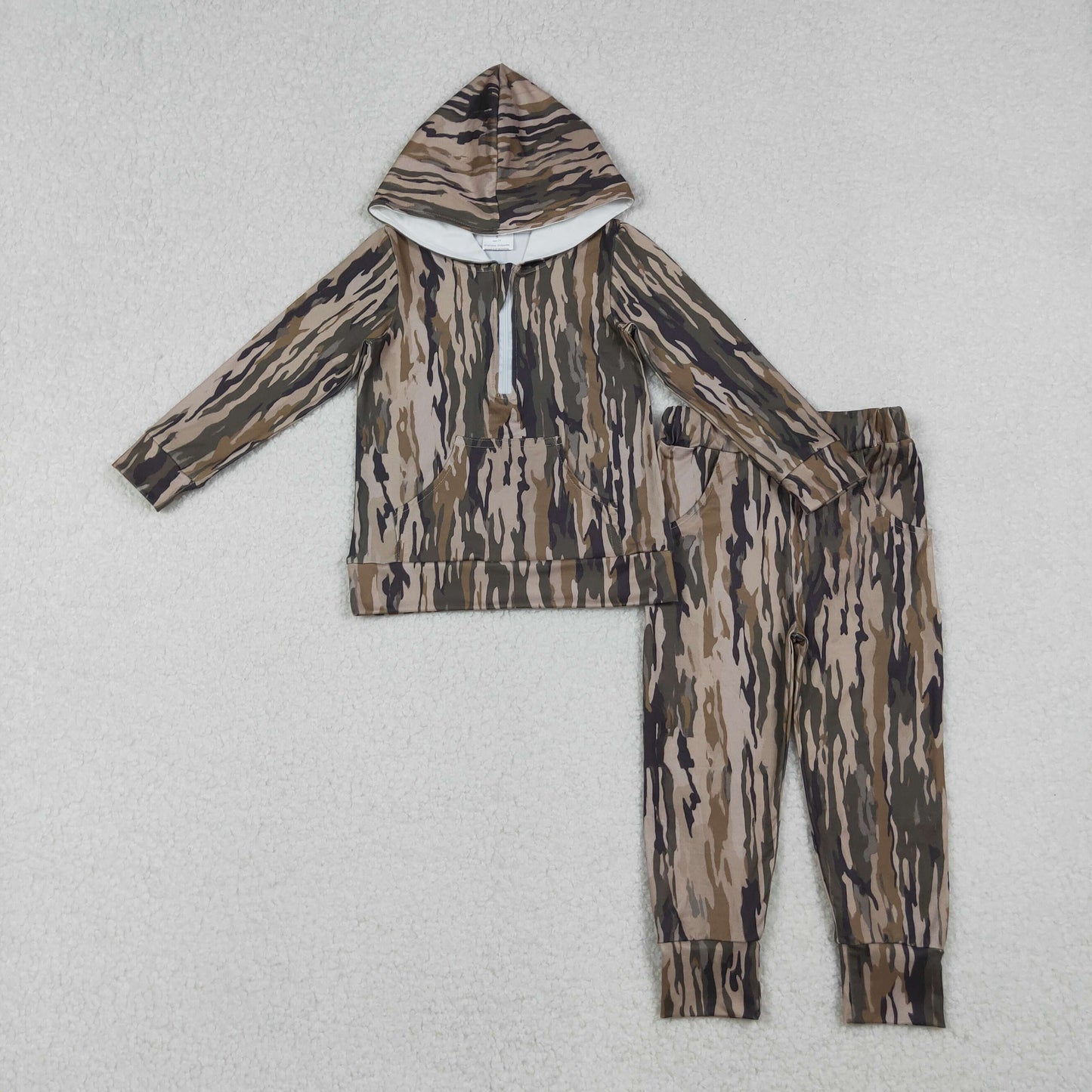 BLP1264 Baby Boys Olive Camo Pockets Zipper Hoodies Top Leggings Southern Clothes Sets