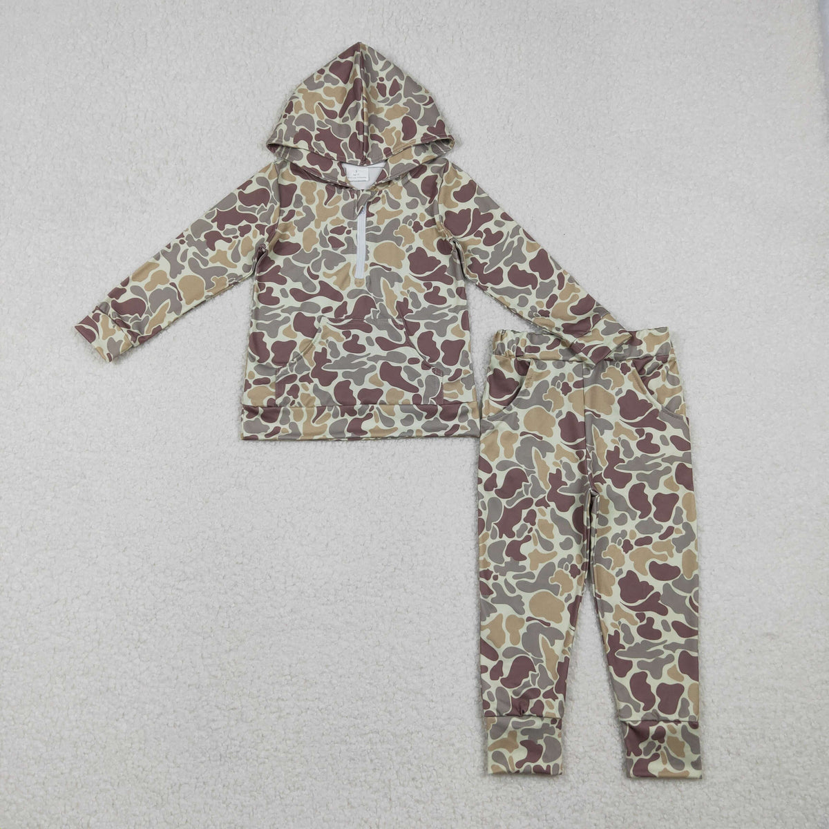 Sibling Baby Boys Camo Deer Fishing Zip Pockets Hoodie Joggers Hunting Clothes Set