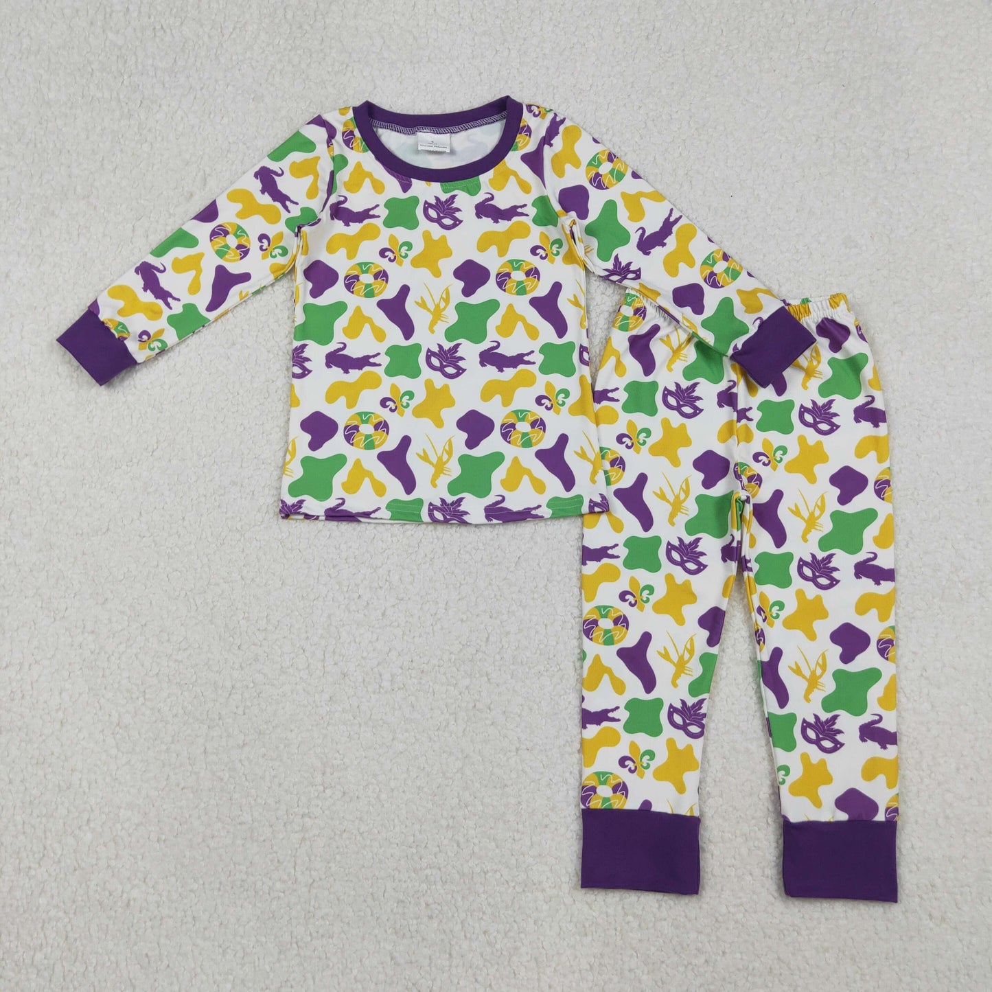 Sibling Baby Boys Girls Mardigras Camo Crayfishes Bows Top Pants Pajamas Sets