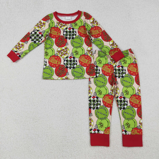 BLP1282 Baby Boys Grin Lights Plaid Top Pants Christmas Pajamas Sets