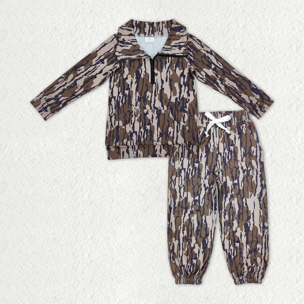 Sibling Baby Boys Camo Zipper Pullover Top Pockets Jogger Pants Southern Clothes Sets