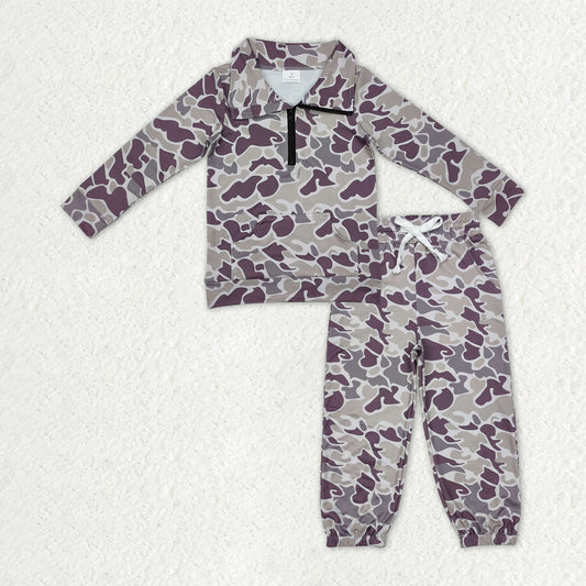BLP1320 Baby Boys Grey Camo Pockets Zipper Pullover Top Jogger Pants Southern Clothes Sets