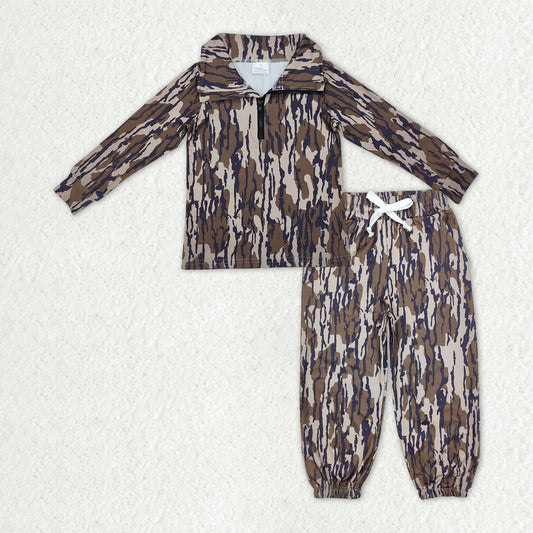 BLP1321 Baby Boys Olive Camo Zipper Pullover Top Pockets Jogger Pants Southern Clothes Sets