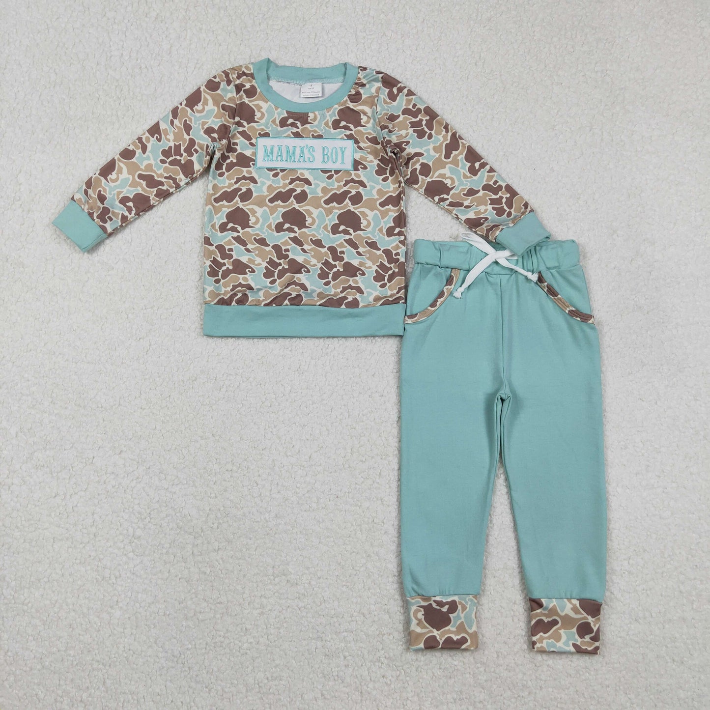 Sibling Baby Boys Embroidery Mama's Boy Camo Top Pockets Pants Clothes Sets