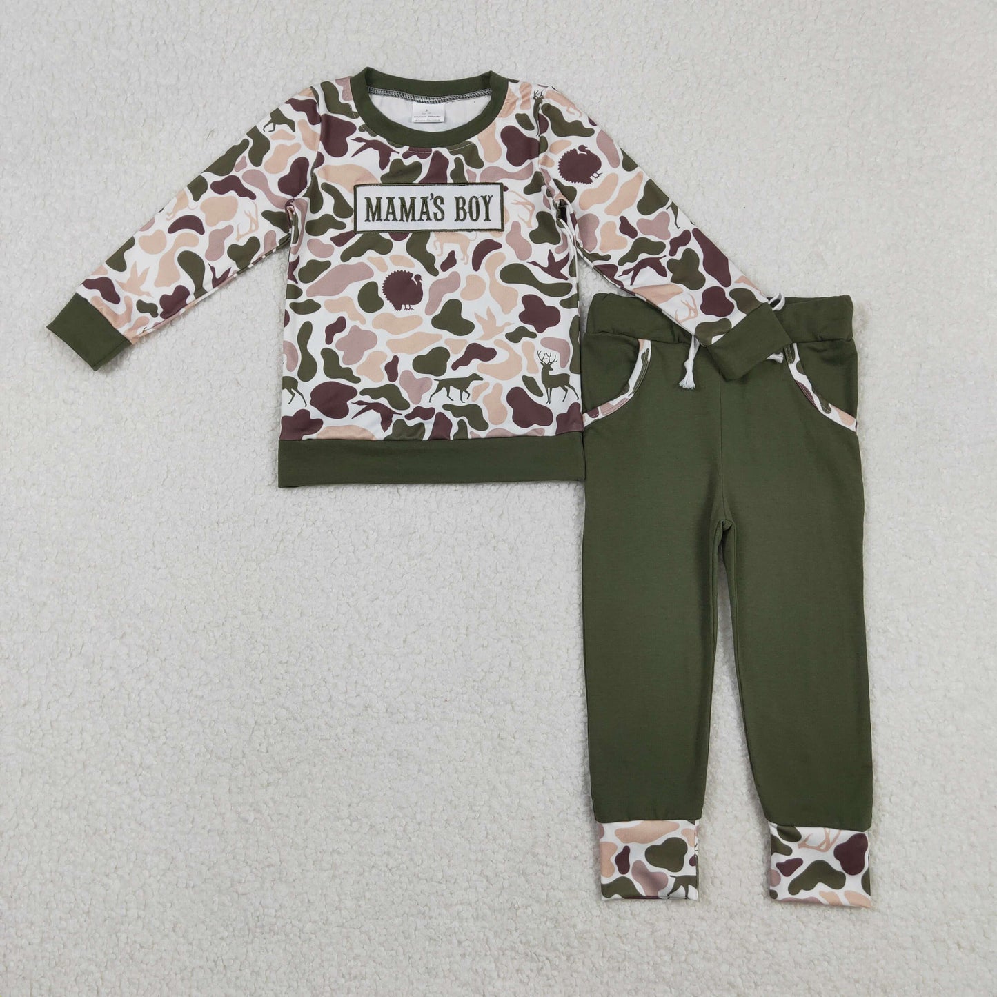 Sibling Baby Boys Embroidery Mama's Boy Camo Top Pockets Pants Clothes Sets