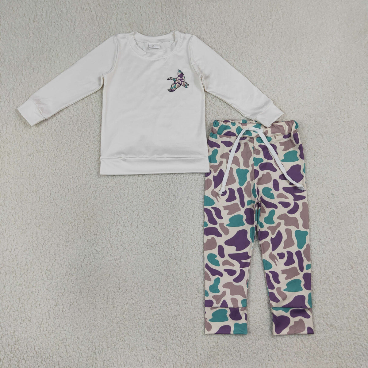 BLP1378 Baby Boys Khaki Purple Duck Top Pockets Joggers Hunting Clothes Set