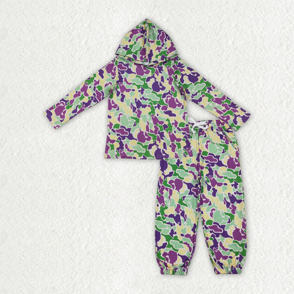 BLP1381 Baby Boys Mardigras Camo Hoodies Top Pockets Jogger Pants Clothes Sets
