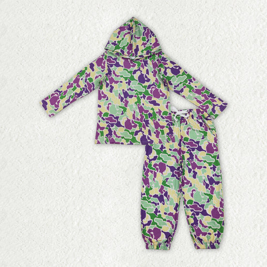 BLP1381 Baby Boys Mardigras Camo Hoodies Top Pockets Jogger Pants Clothes Sets