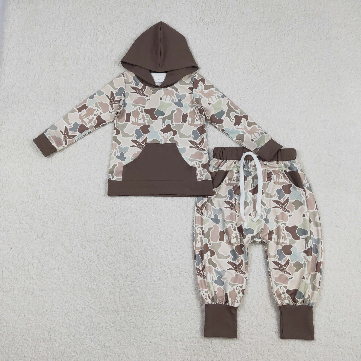 BLP1403 Baby Boys Southern Hunting Dogs Ducks Camo Pocket Hoodie Jogger Pants Clothes Sets