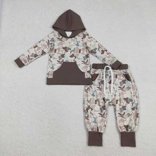 BLP1403 Baby Boys Southern Hunting Dogs Ducks Camo Pocket Hoodie Jogger Pants Clothes Sets