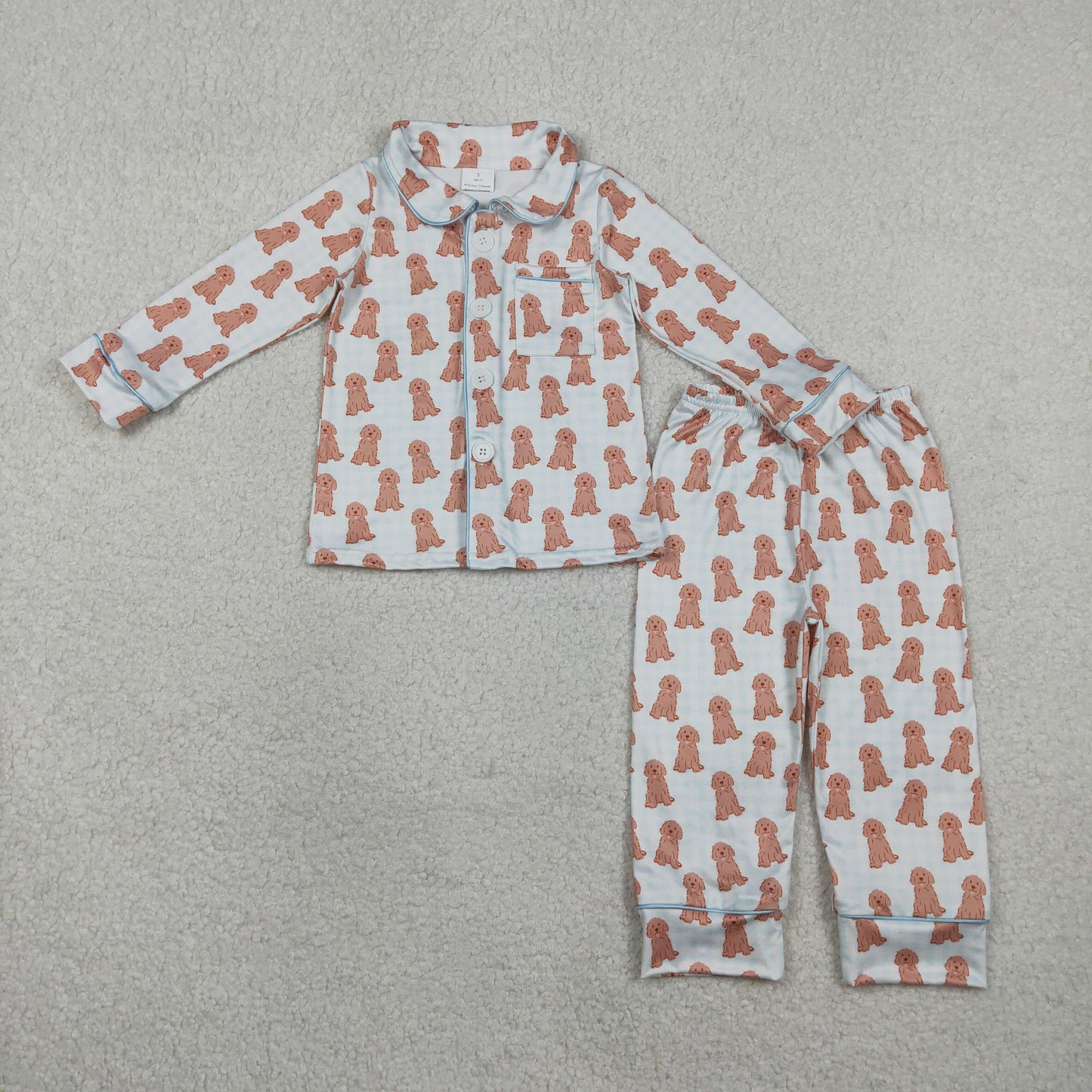 BLP1408 Baby Boys Long Sleeve Dogs Button Pocket Top Pants Pajamas Sets