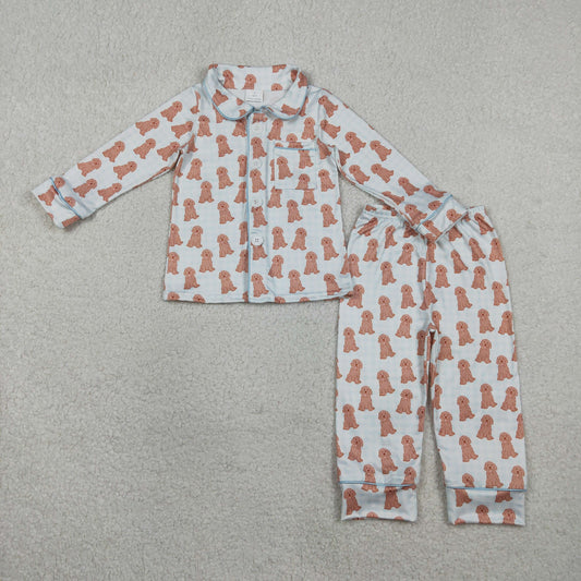 BLP1408 Baby Boys Long Sleeve Dogs Button Pocket Top Pants Pajamas Sets