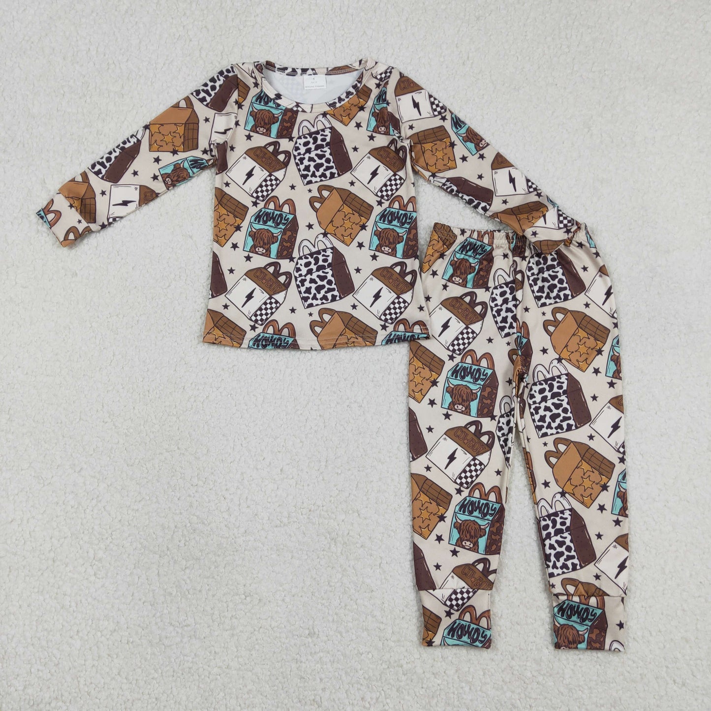 BLP1414 Baby Boys Cow Print Leopard Top Pants Western Pajamas Sets
