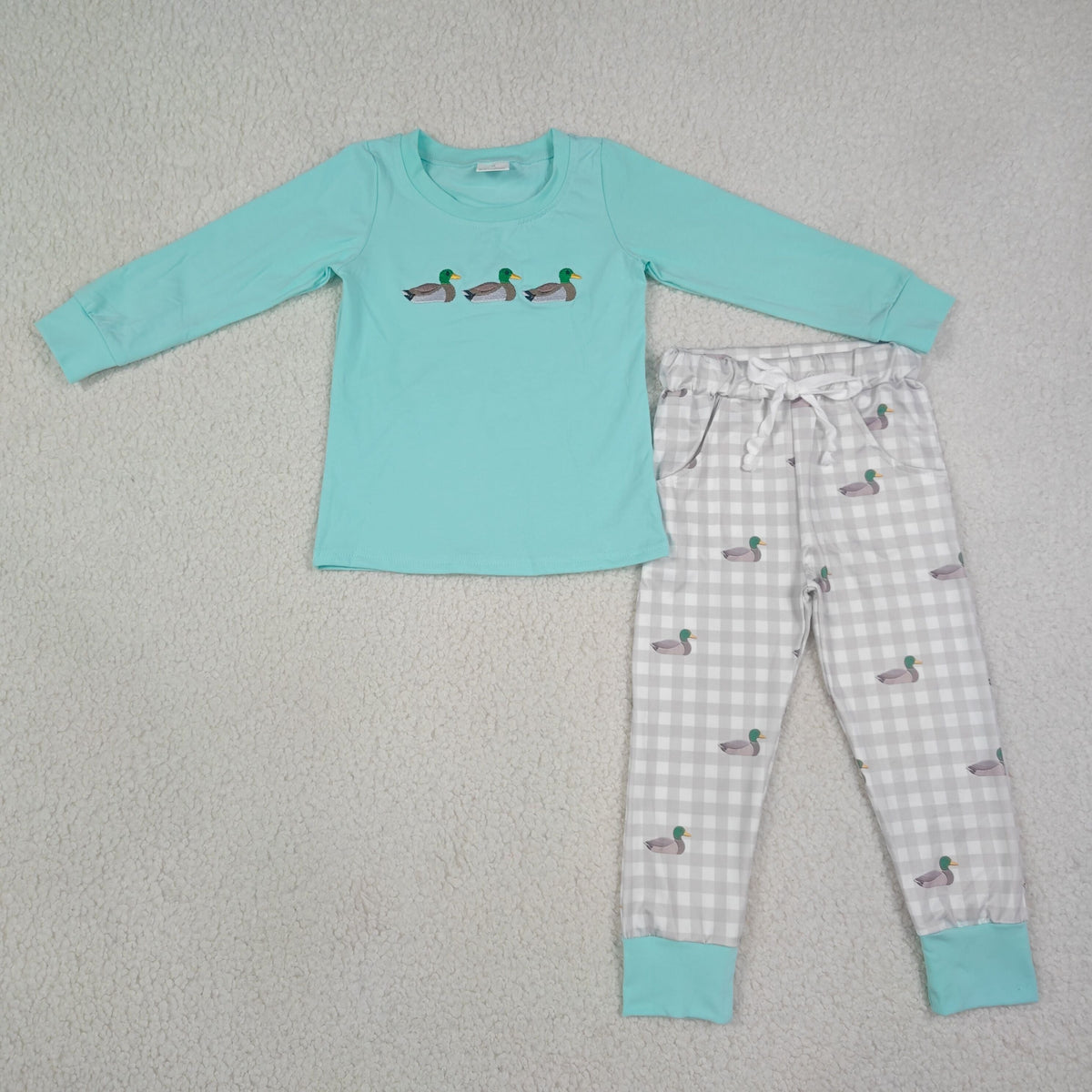Sibling Baby Boys Long Sleeve Embroidery Deer Ducks Fishing Pants Hunting Clothes Sets