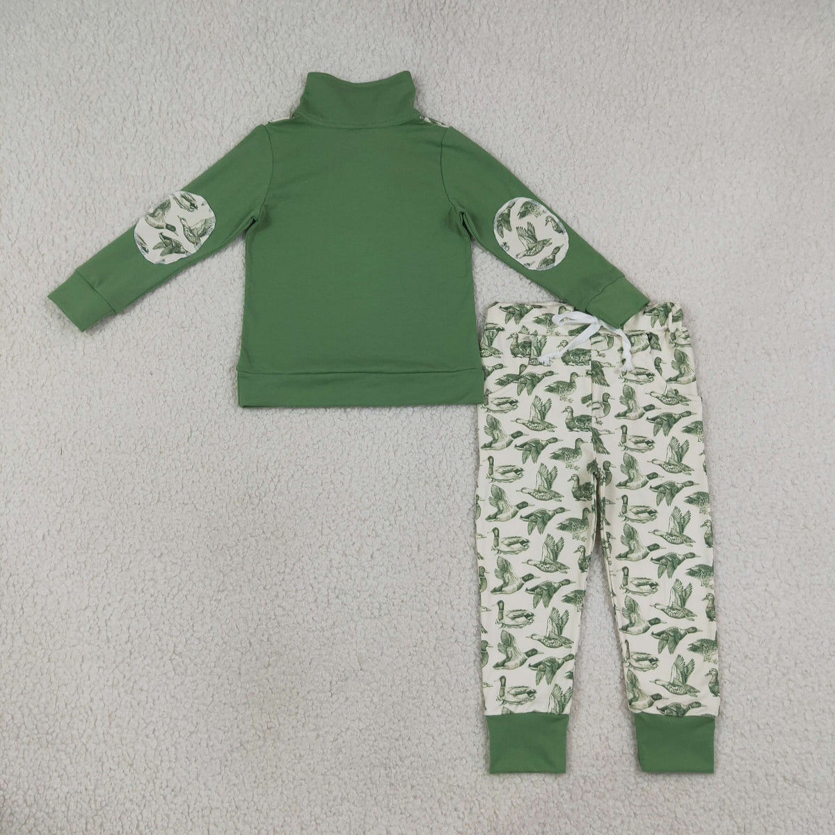 BLP1449 Baby Boys Green Ducks Zip Pullovers Pockets Joggers Hunting Clothes Sets