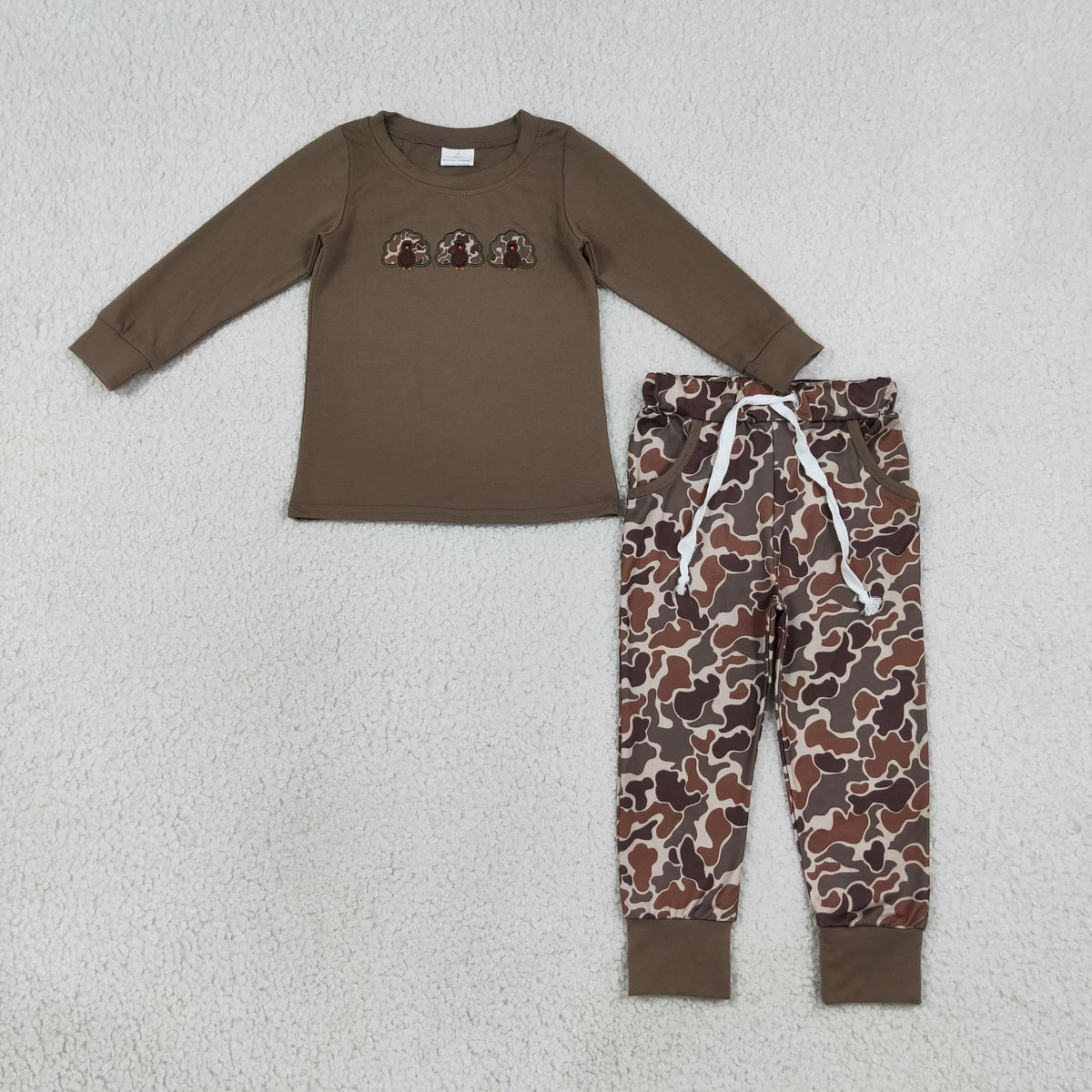 Sibling Baby Boys Embroidery Camo Turkey Pockets Joggers Clothes Set Rompers