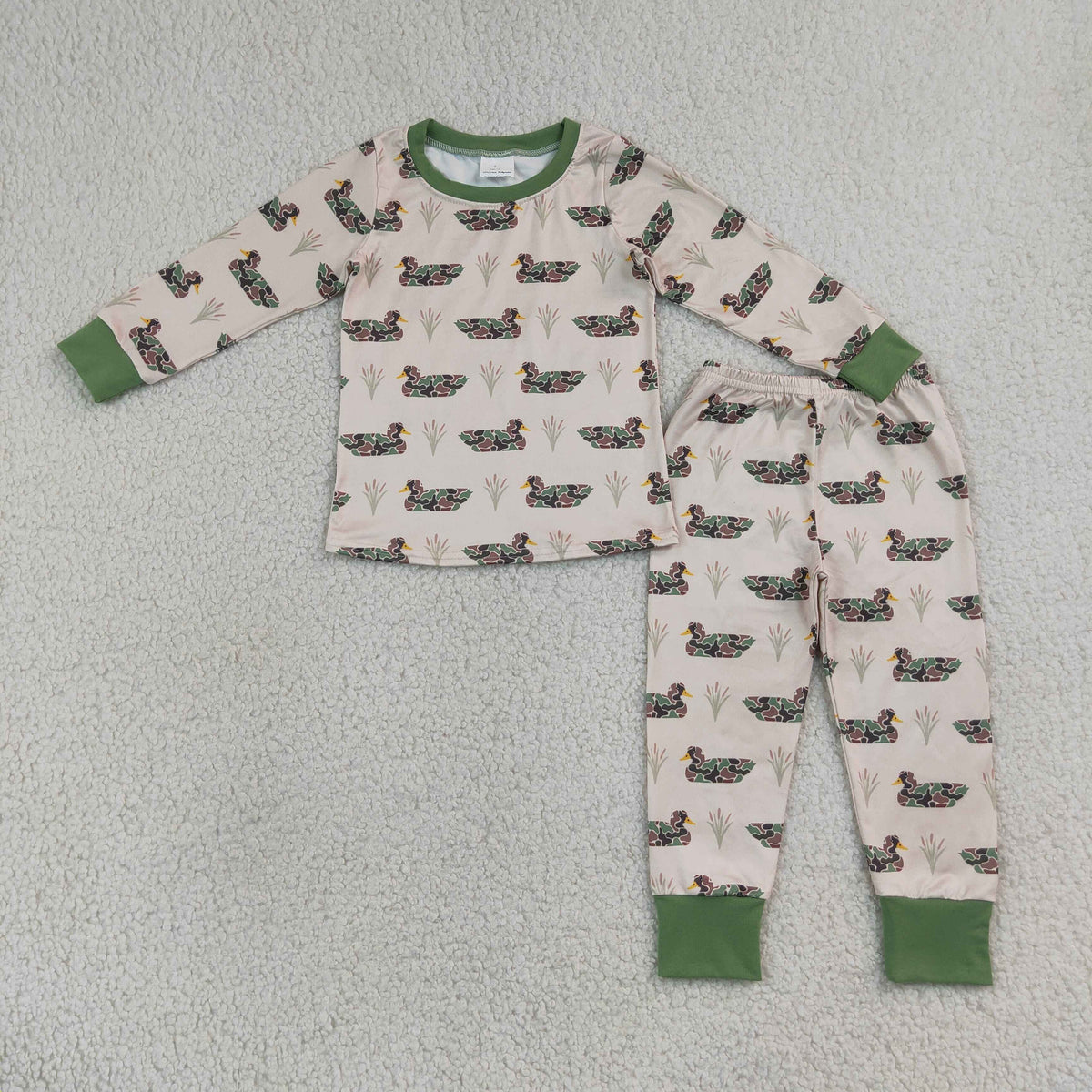BLP1482 Baby Boys Camo Ducks Plaid Top Pant Hunting Pajamas Clothes Set