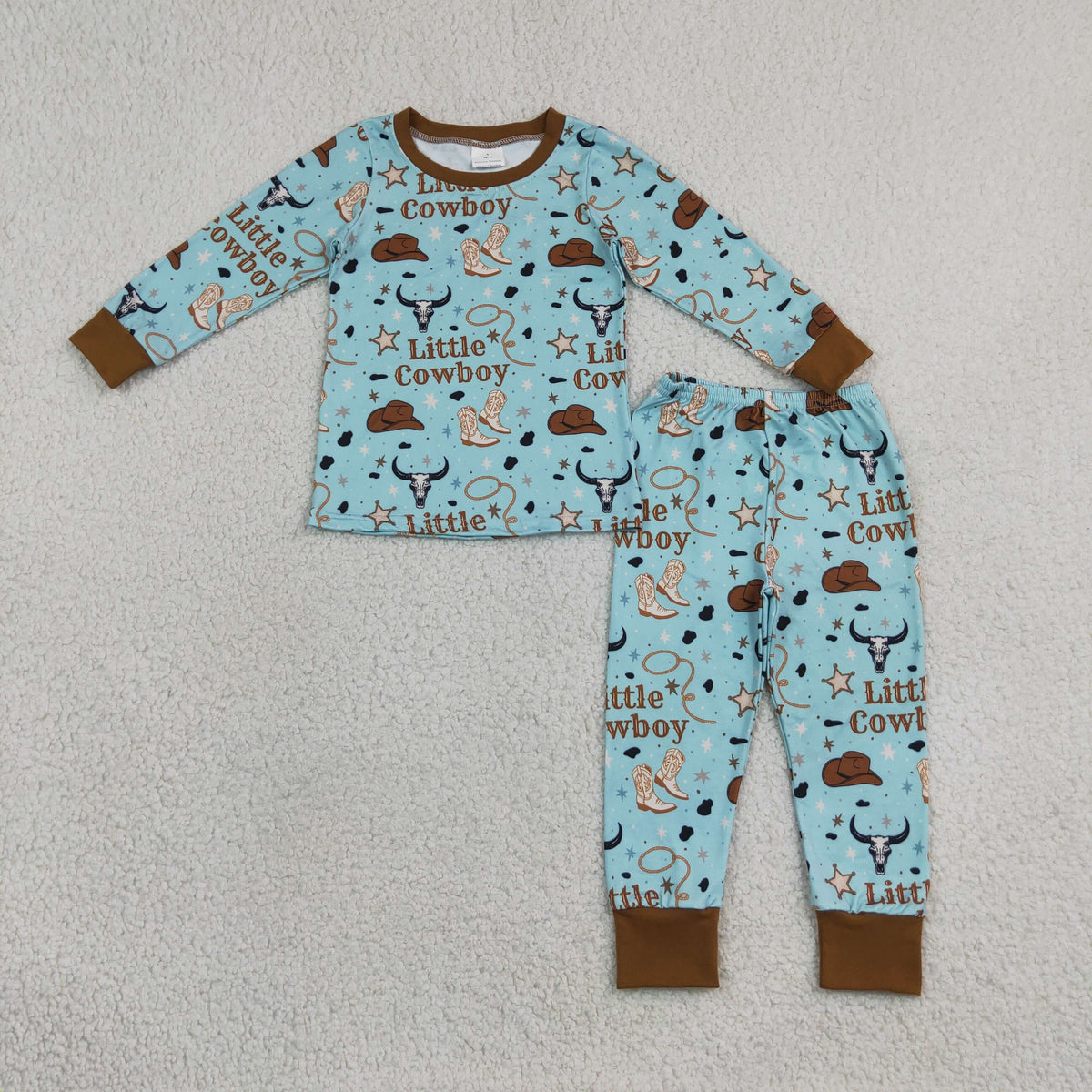 BLP1485 Little Cowboys Bull Skulls Hats Boots Top Pant Western Pajamas Set