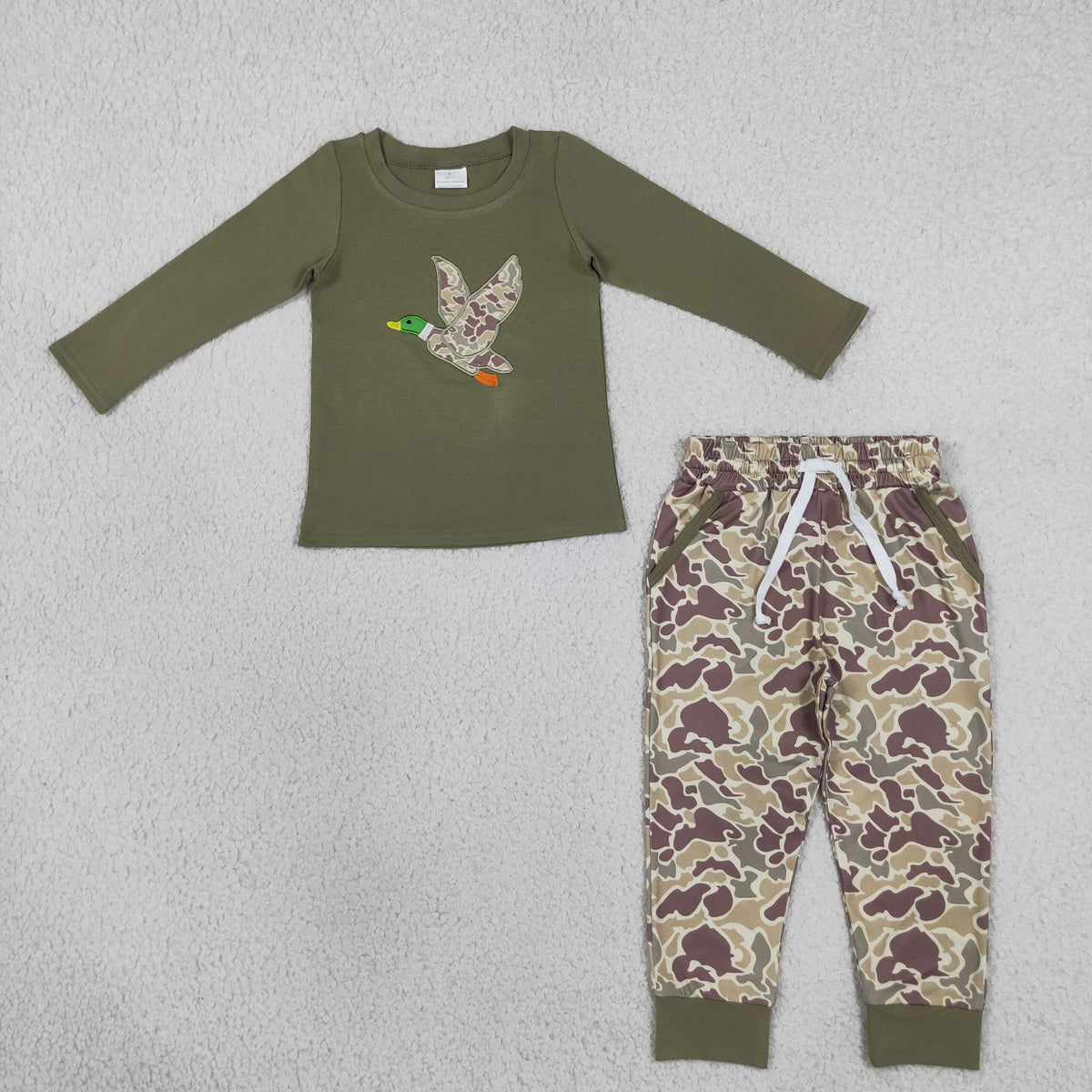 BLP1494 Baby Boys Embroidery Camo Dogs Top Pockets Joggers Hunting Clothes Set