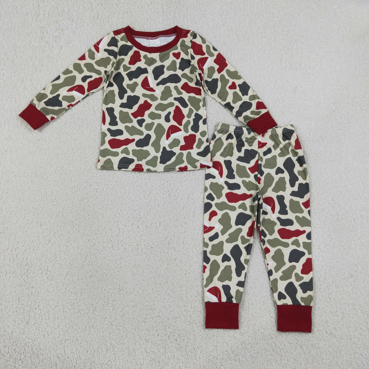 BLP1496 Baby Boys Green Red Camo Top Pant Christmas Pajamas Set