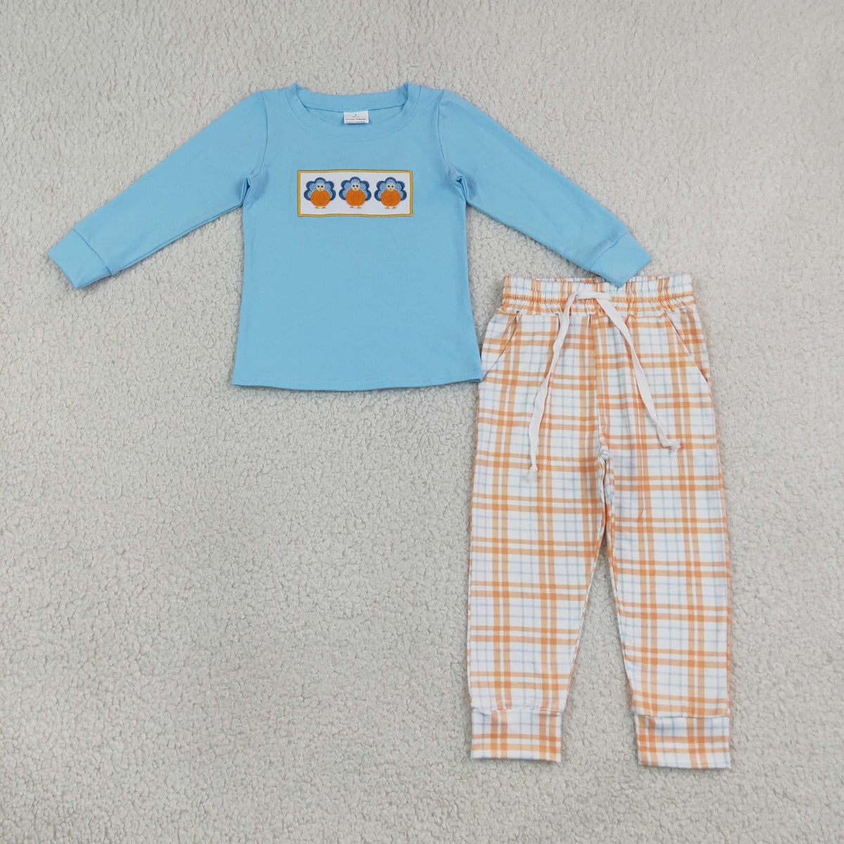 Sibling Baby Boys Embroidery Pumpkins Turkey Deer Top Jogger Pants Fall Clothes Sets