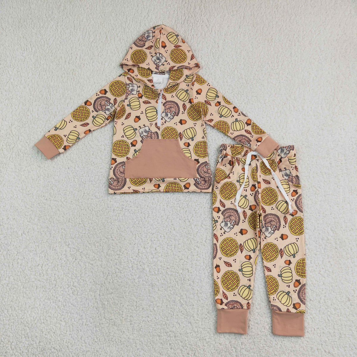Sibling Baby Kids Long Sleeve Turkey Pumpkins Hoodie Jogger Fall Clothes Set Ruffle Dress