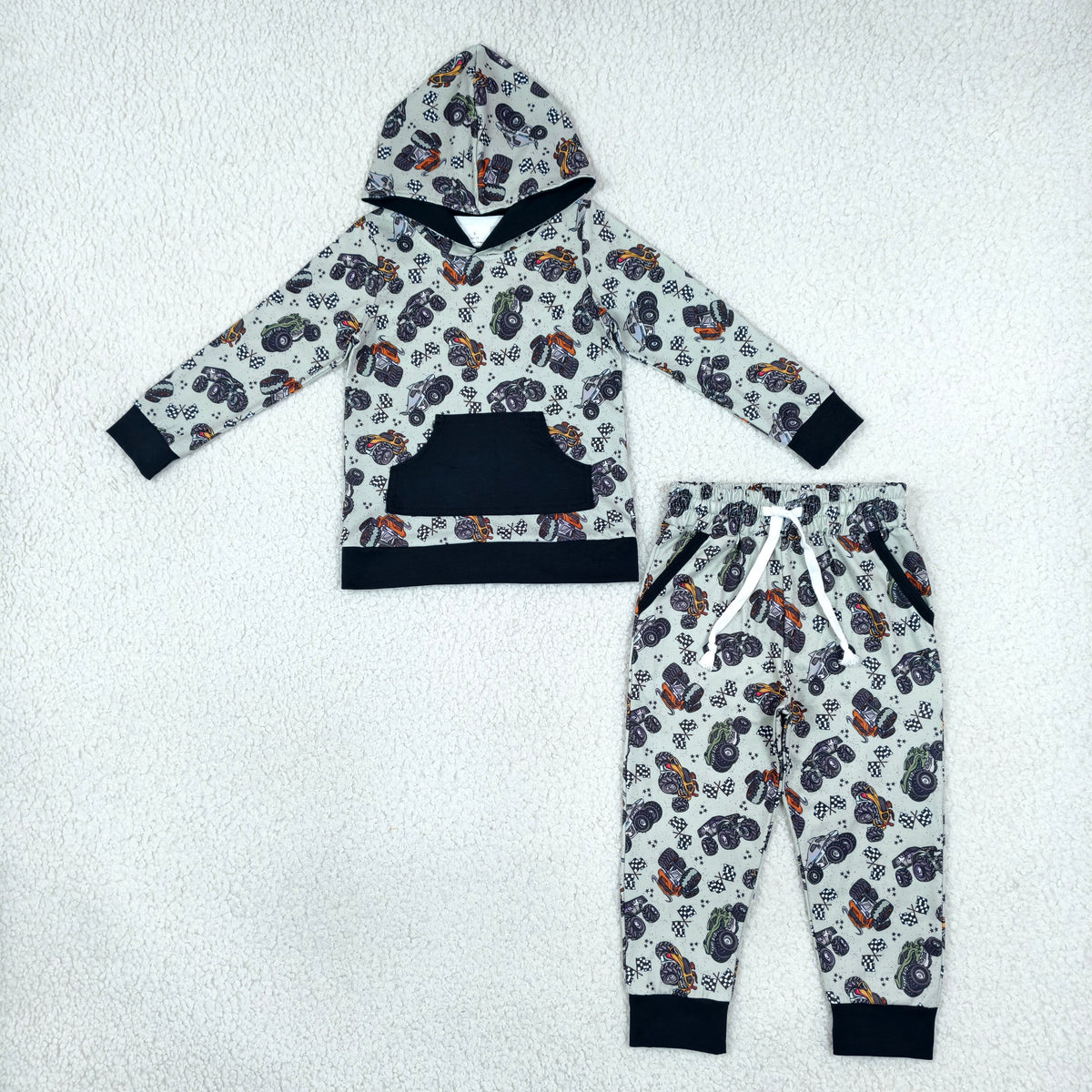 Sibling Baby Boys Excavators Motors Ducks Camo  Hoodie Pockets Joggers Clothes Sets