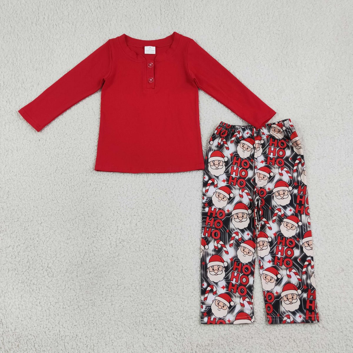 BLP1513 Baby Boys Red Button Shirt Top Santa HO HO HO Pant Christmas Clothes Set