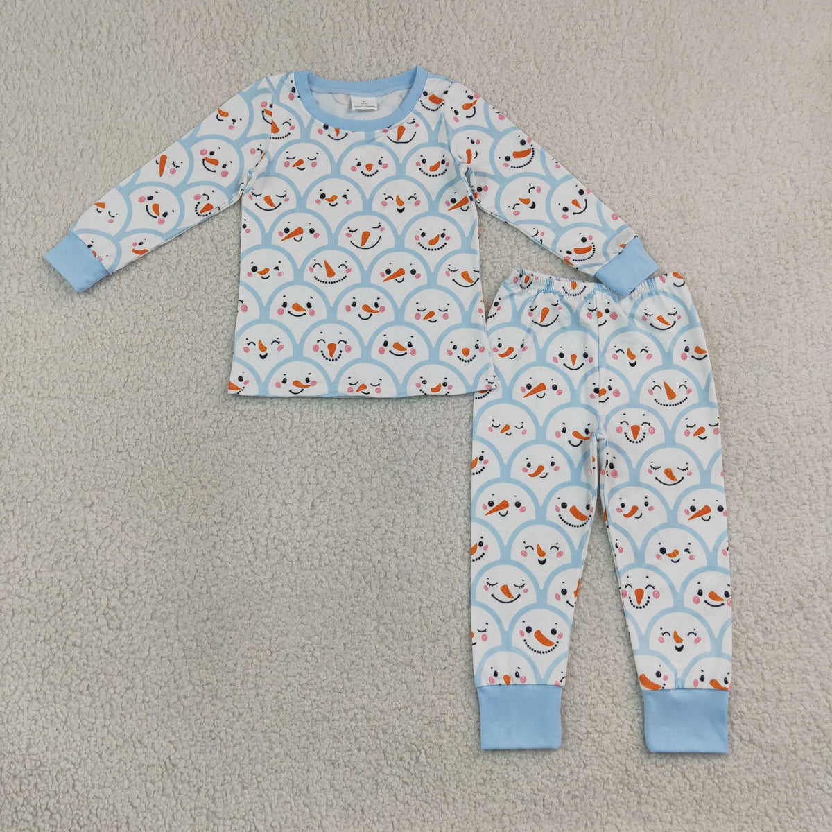 BLP1514 Baby Boys Blue Snowmen Top Pant Christmas Pajamas Set