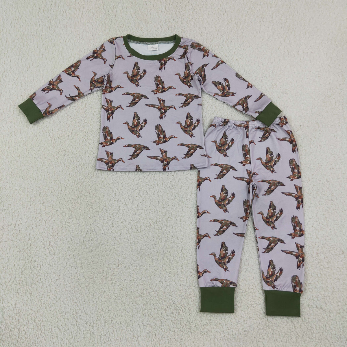BLP1538 Baby Boys Camo Ducks Plaid Top Pant Hunting Pajamas Set
