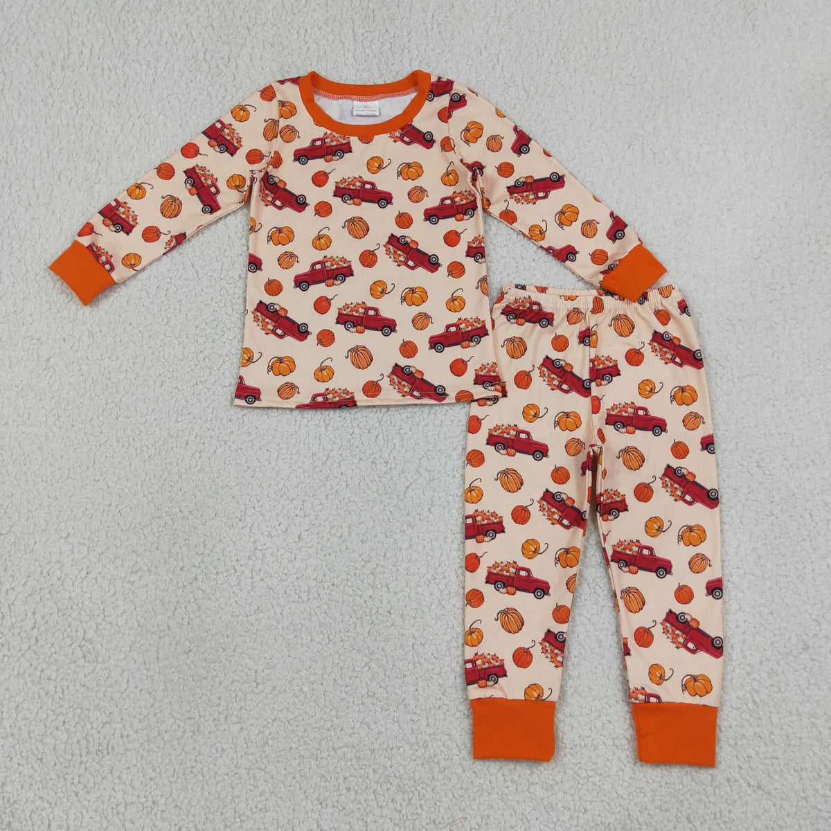 BLP1541 Baby Boys Pumpkins Trucks Top Pant Fall Pajamas Clothes Set