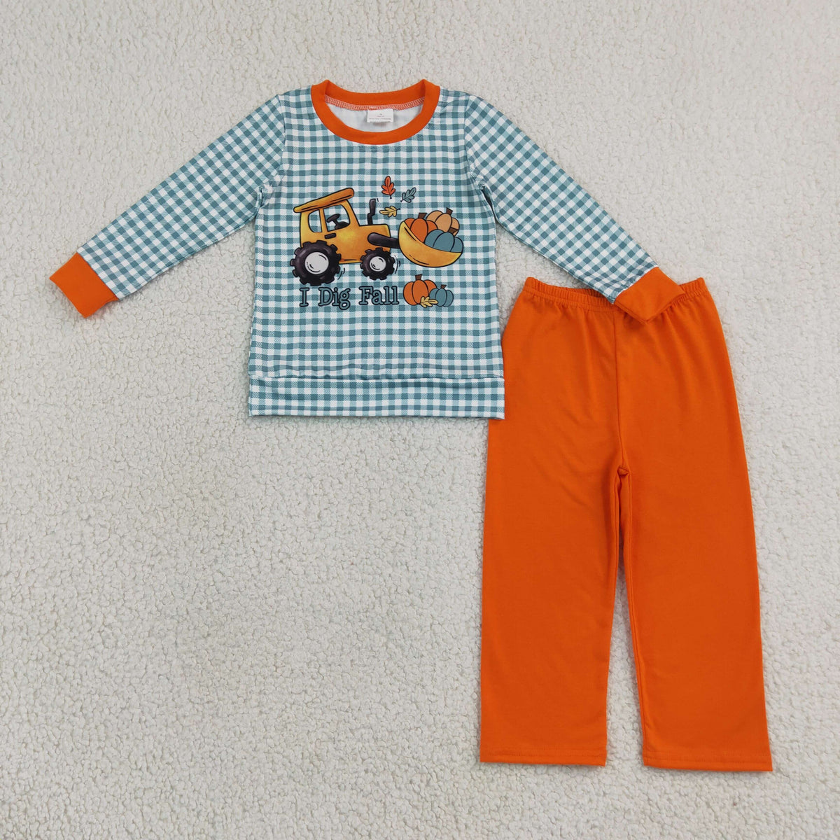 Sibling Baby Boys Pumpkins Truck Checked Top Pant Fall Clothes Set Rompers