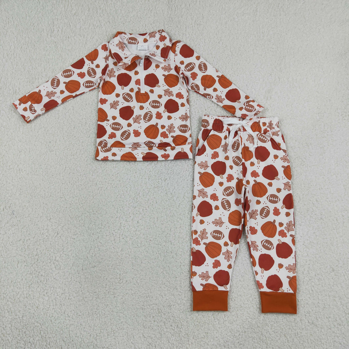 Sibling Baby Boys Pumpkins Footballs Fall Jogger Clothes Set Zip Pullover Rompers