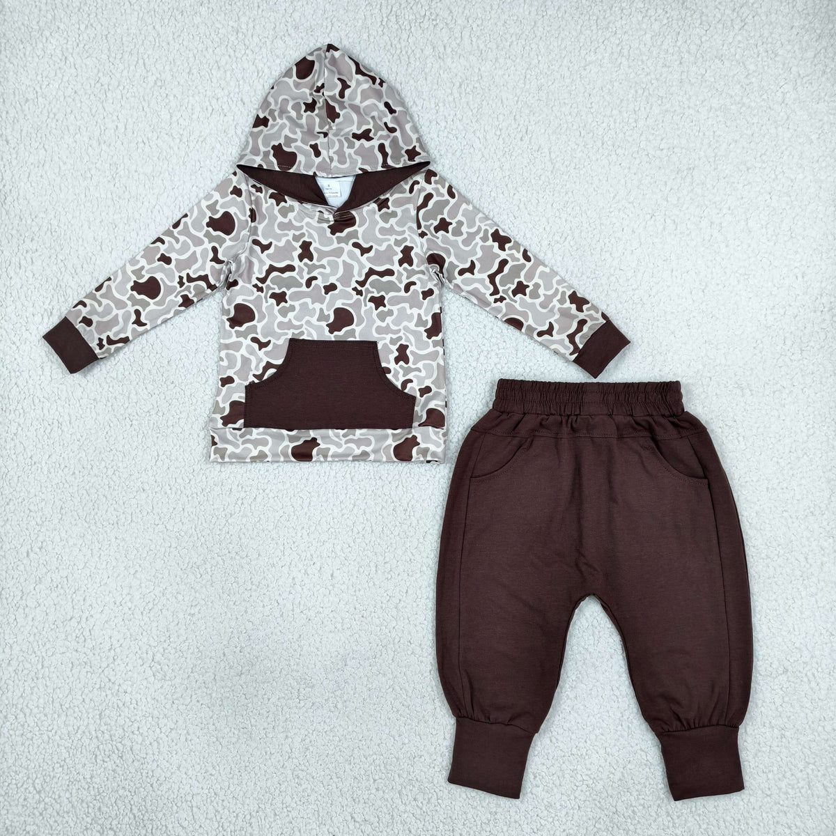 BLP1598 Baby Boys Grey Brown Camo Hoodies Pockets Jogger Pant Clothes Sets