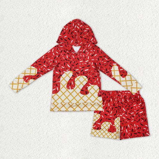 BLS0012 Baby Boys Red Sprinkles Drip Hoodies Top Shorts Team Clothes Sets