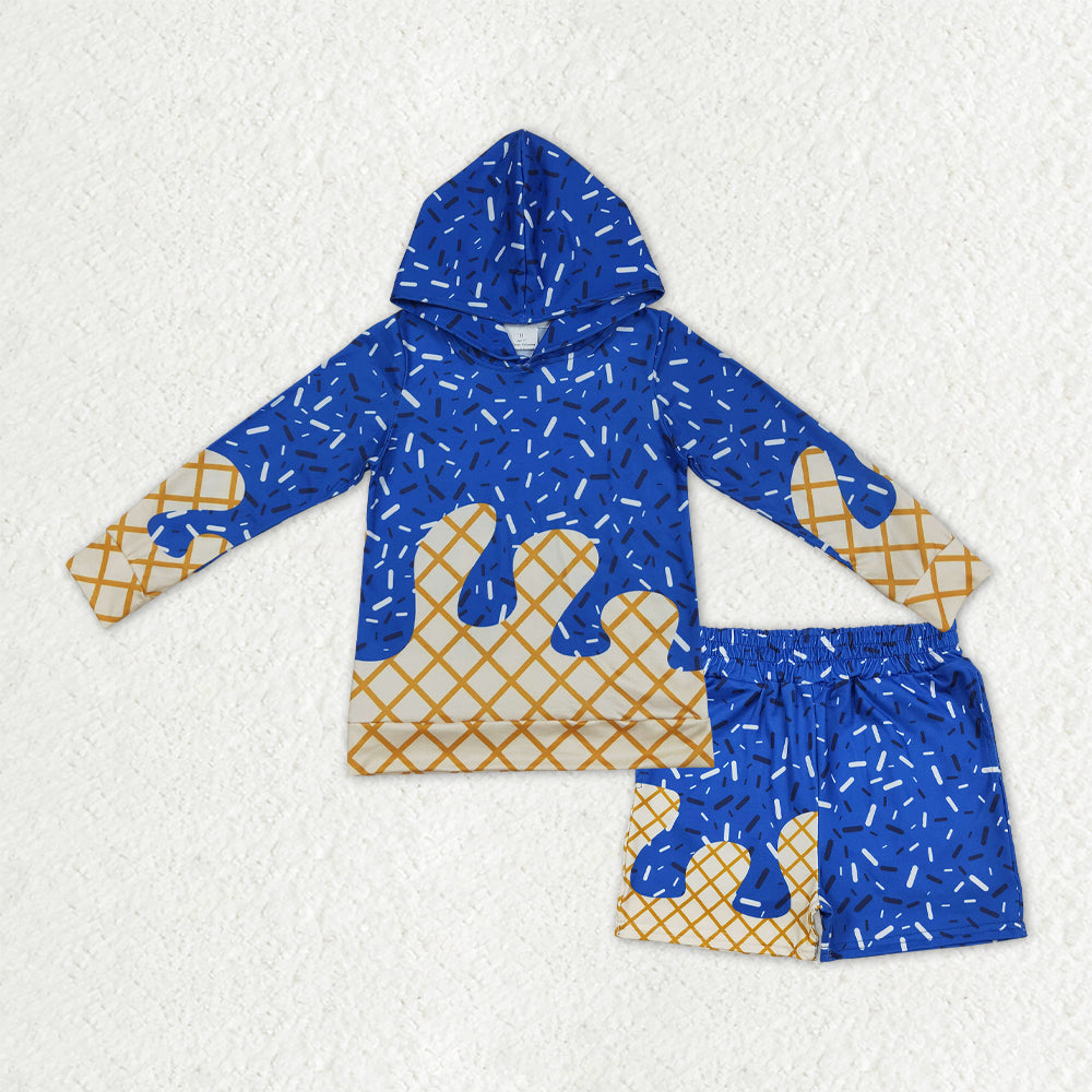 BLS0014 Baby Boys Hot Blue Sprinkles Drip Hoodies Top Shorts Team Clothes Sets