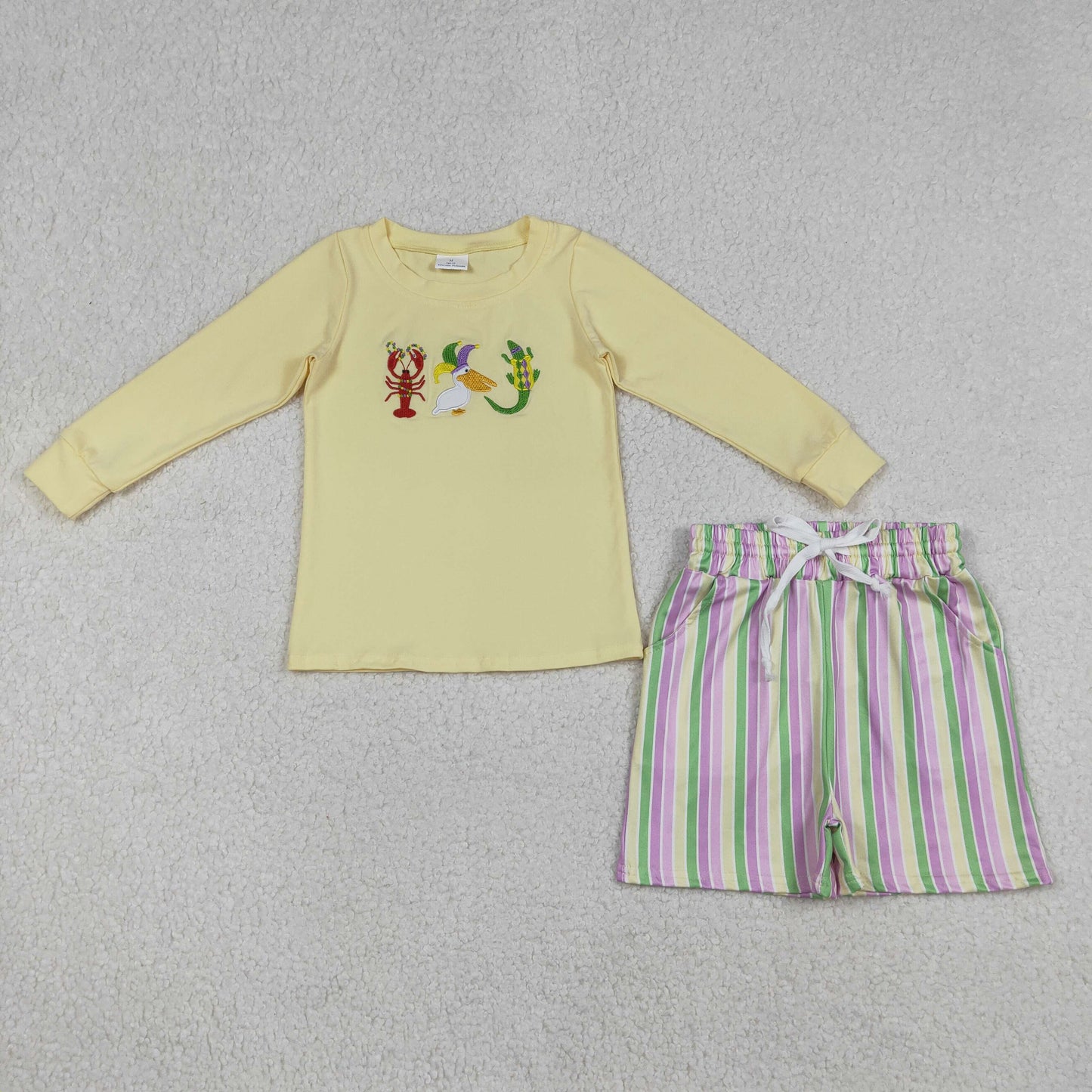 BLS0015 Baby Boys Embroidery Crayfishes Anchors Top Stripe Shorts Mardigras Clothes Sets