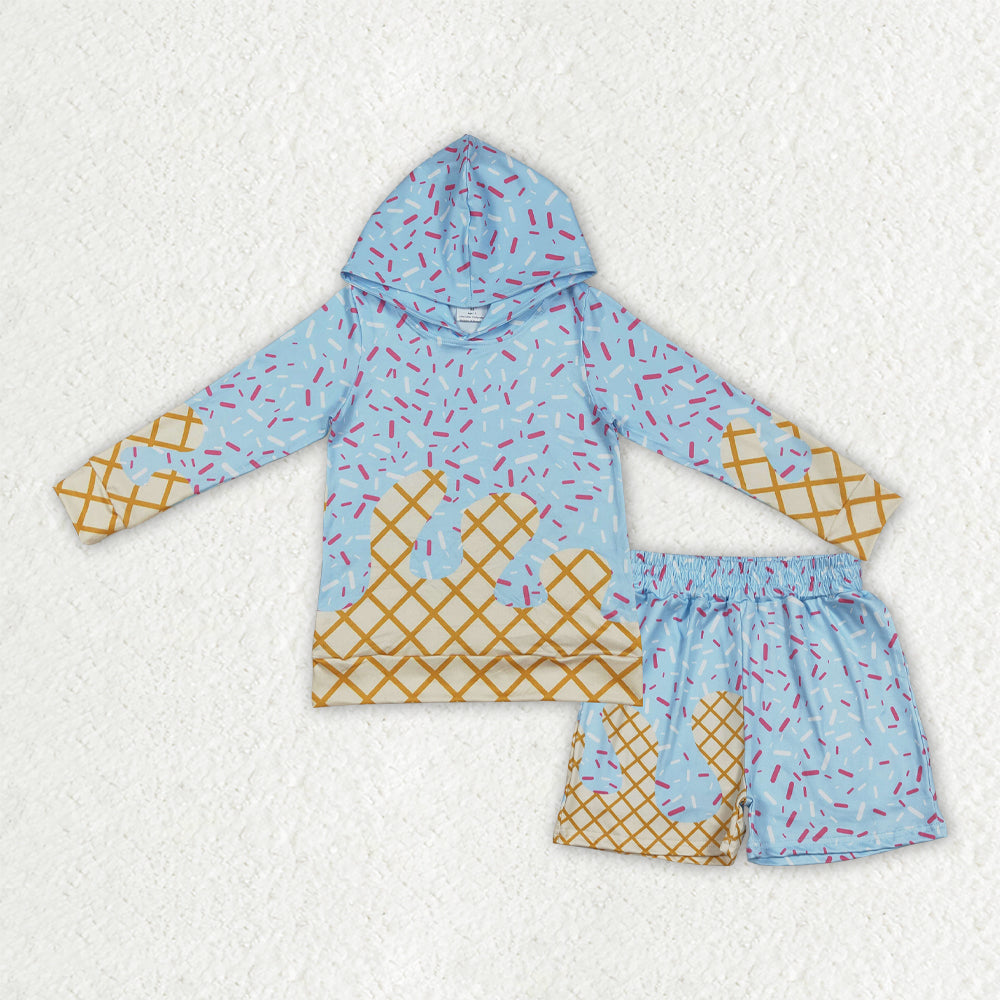 BLS0030 Baby Boys Light Blue Sprinkles Drip Hoodies Top Shorts Team Clothes Sets