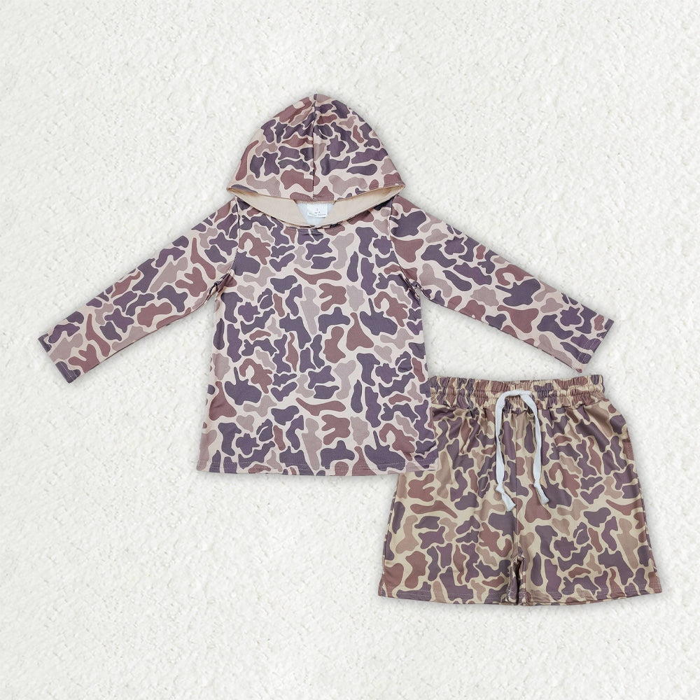 BLS0033 Baby Boys Southern Khaki Camo Hoodies Top Pockets Shorts Clothes Sets
