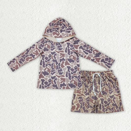 BLS0033 Baby Boys Southern Khaki Camo Hoodies Top Pockets Shorts Clothes Sets