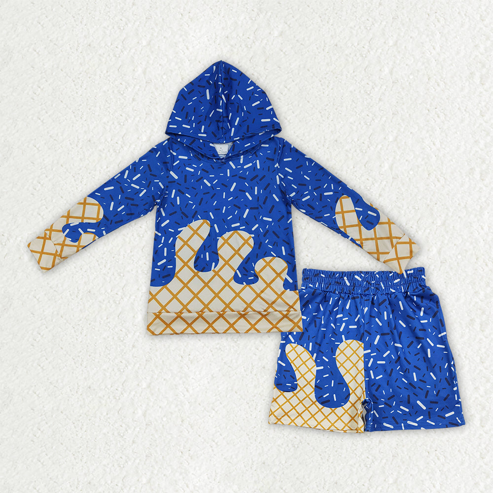 BLS0038 Baby Boys Blue Sprinkles Drip Hoodie Pockets Short Team Clothes Sets