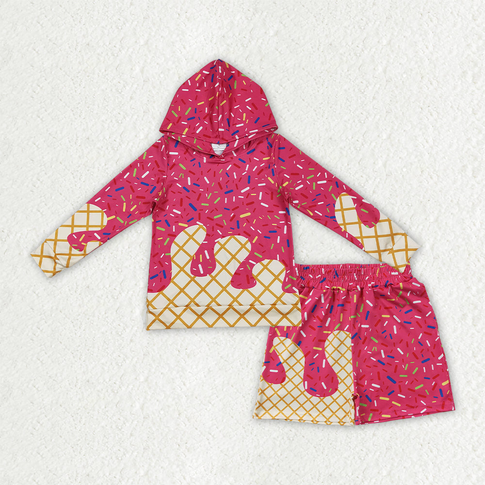 BLS0040 Baby Boys Pink Sprinkles Drip Hoodie Pockets Short Team Clothes Sets
