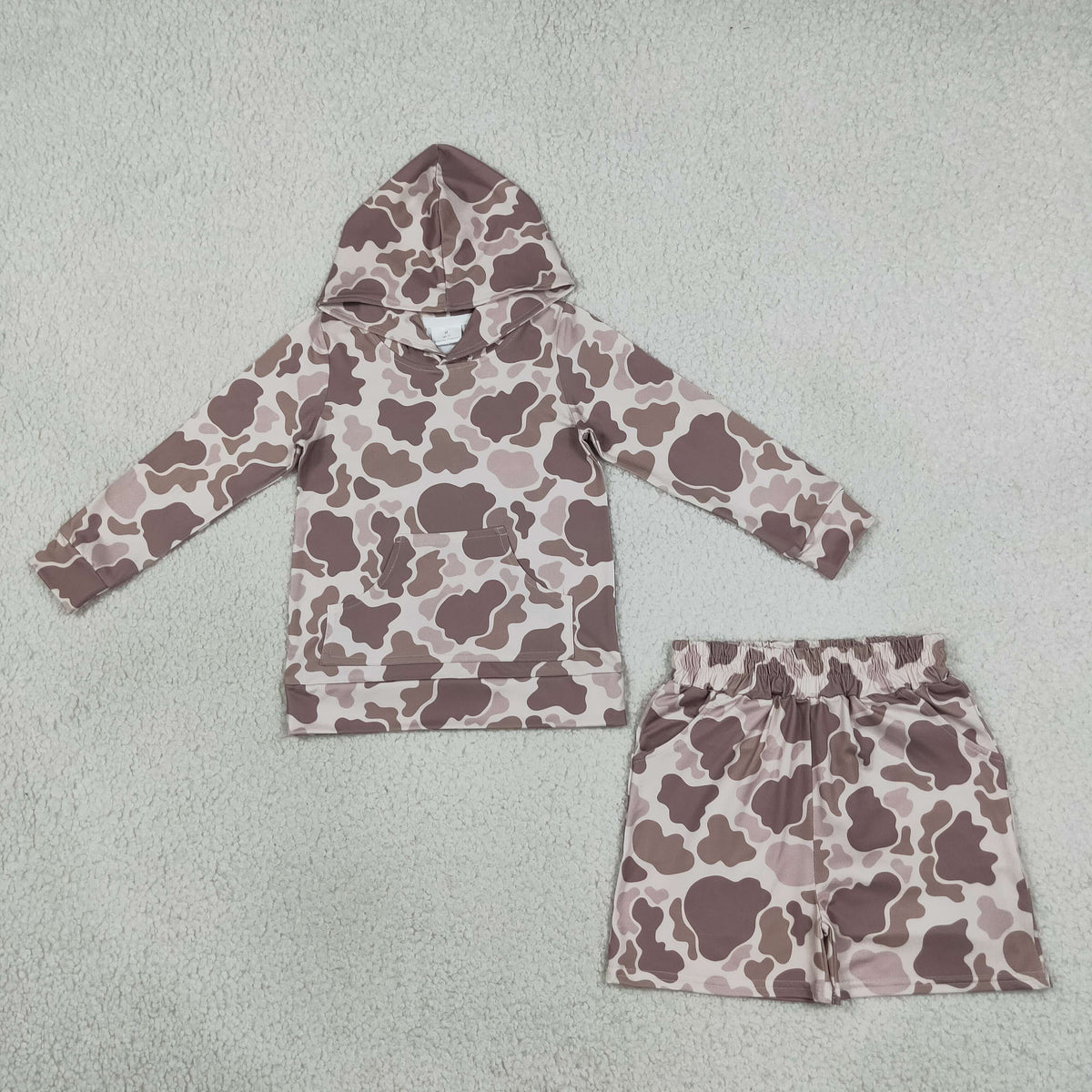 BLS0050 Baby Boys Khaki Camo Hoodie Pockets Short Clothes Sets