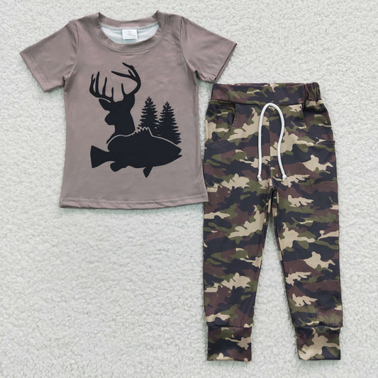 boys deer tops Camo bottoms sets BSPO0108
