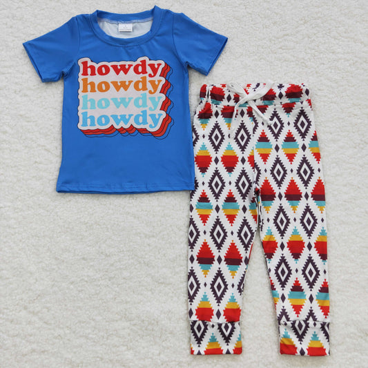 Howdy boy blue letter print aztec style pant sets BSPO0137