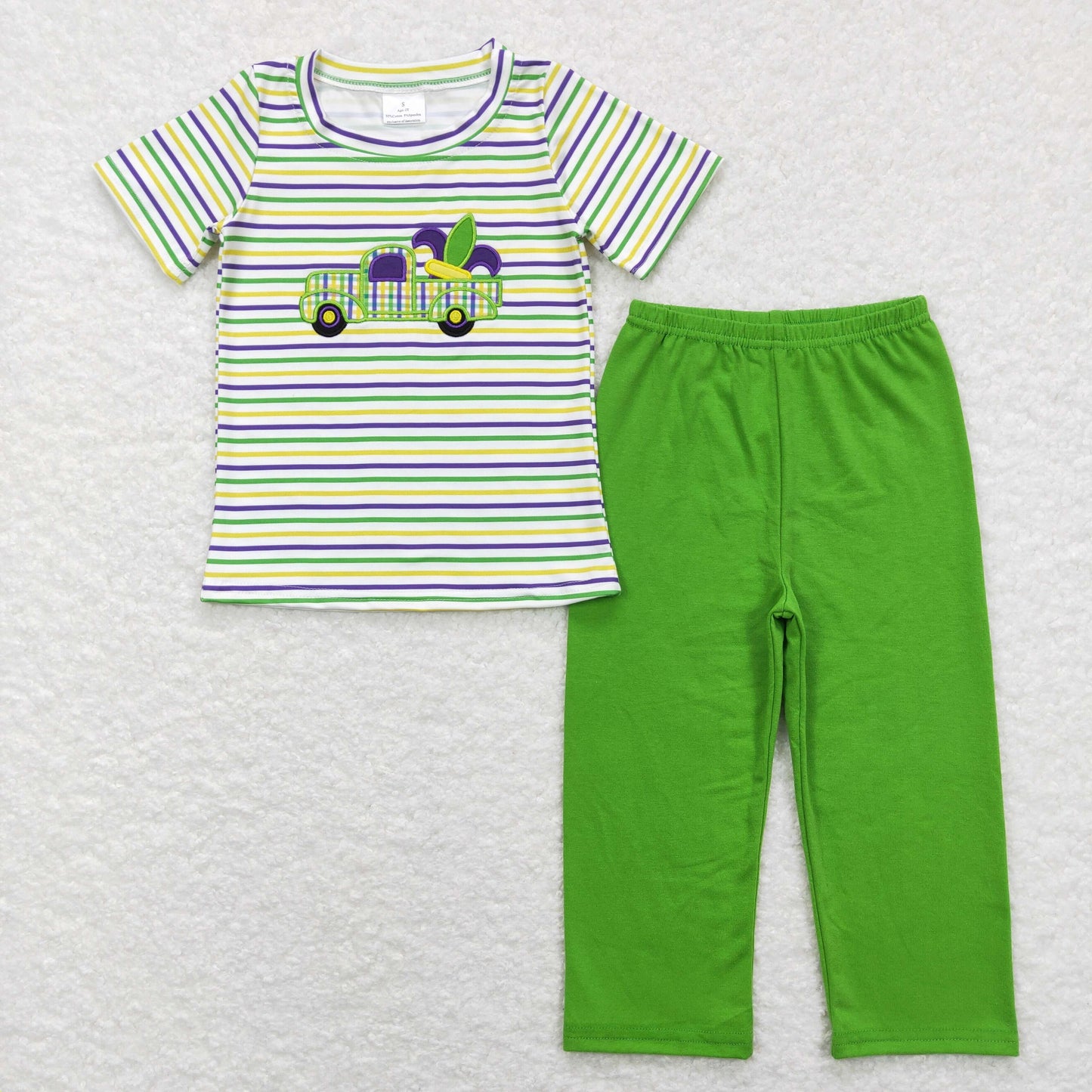 Sibling Baby Boys Girls Embroidery Truck Anchors Stripe Mardigras Clothes Sets Footie Rompers