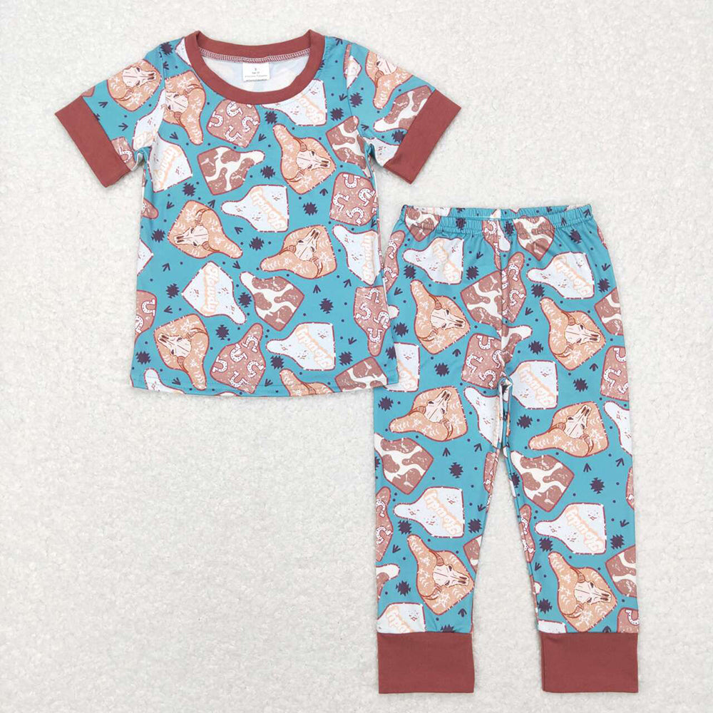 Sibling Baby Boys Girls Short Sleeve Cows Aztec Horses Top Pants Western Pajamas Sets