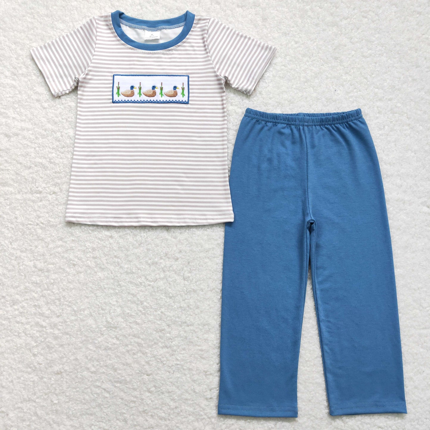 Sibling Baby Boys Girls Embroidery Ducks Stripe Hunting Clothes Sets Rompers